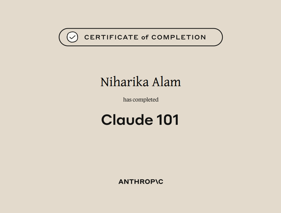 Certificate of claude 101