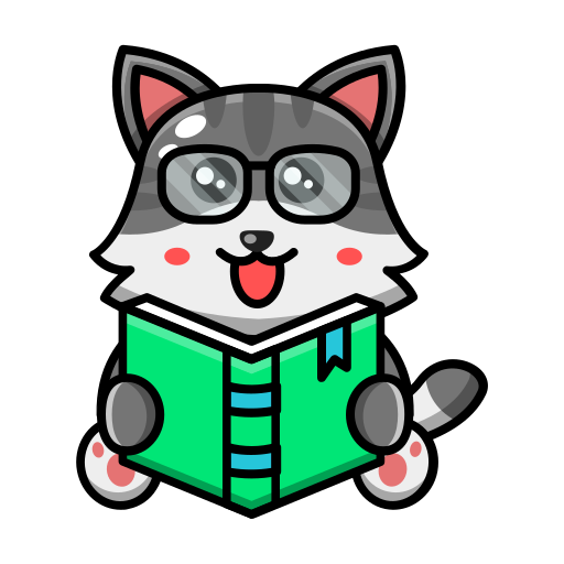 A cat with glasses reading a book